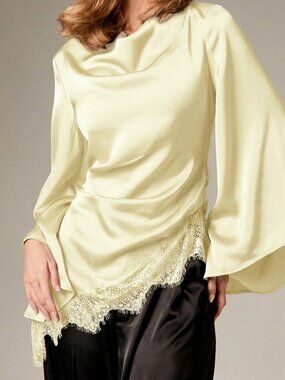 Yellow Elegant Women's Asymmetrical Peplum Top with Lace